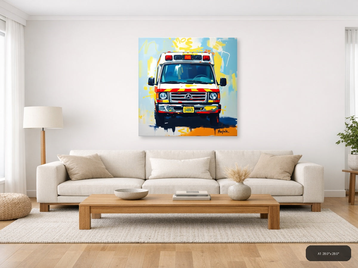 Abstract Ambulance Emergency Vehicle Pop Art Wall Art — A1 / Living Room