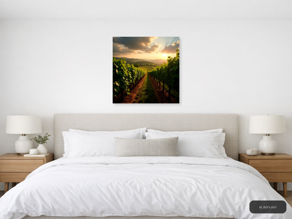 Golden Vineyard Sunset Photography - Landscape Wall Art — A2 / Bedroom