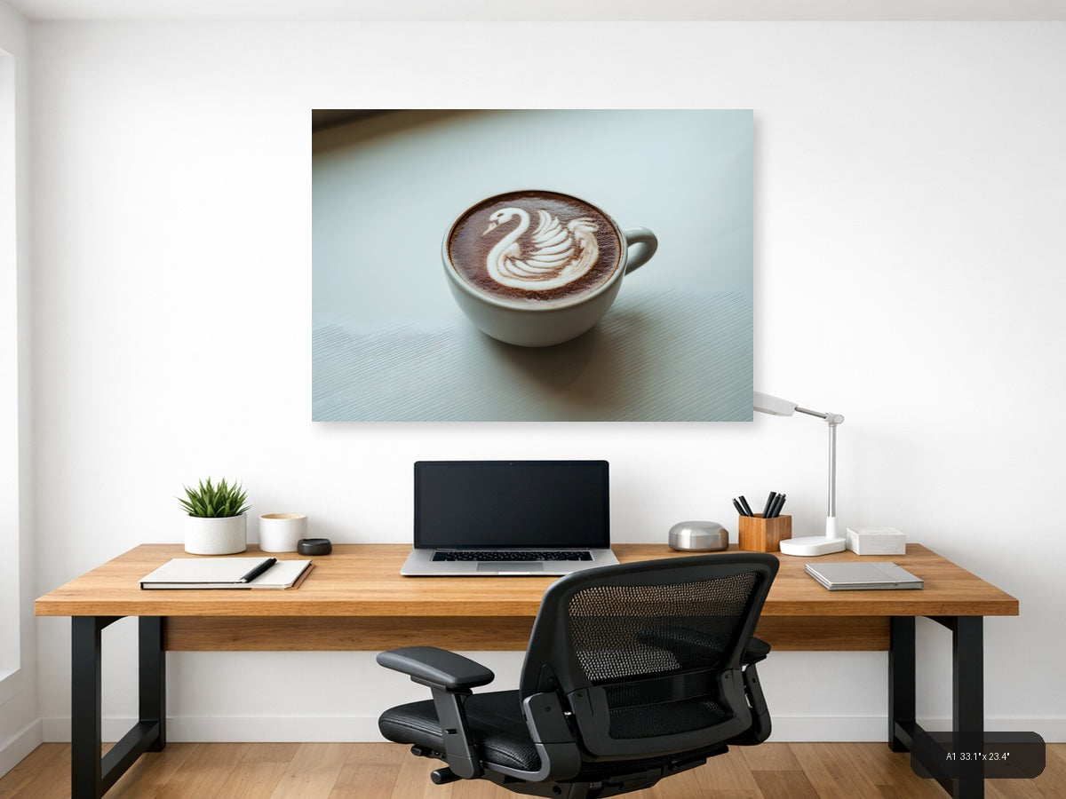 Minimalist Swan Latte Art Coffee Cup Wall Art — A1 / Office
