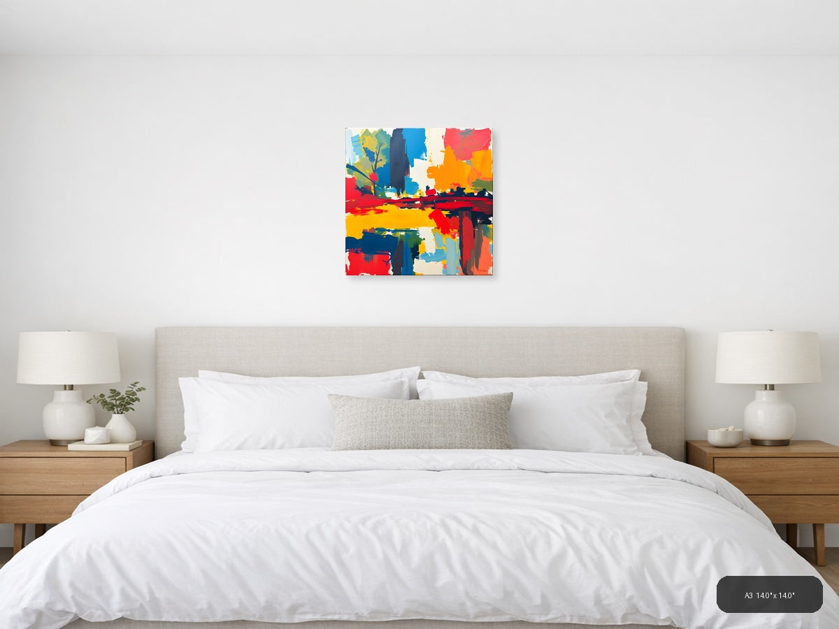 Vibrant Abstract Landscape with Blue Tower Wall Art — A3 / Bedroom