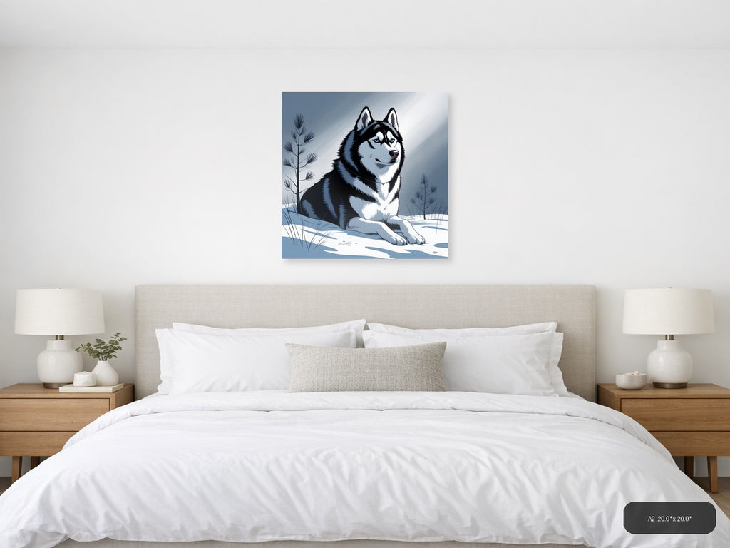Husky in Snow Winter Landscape Photography Wall Art — A2 / Bedroom