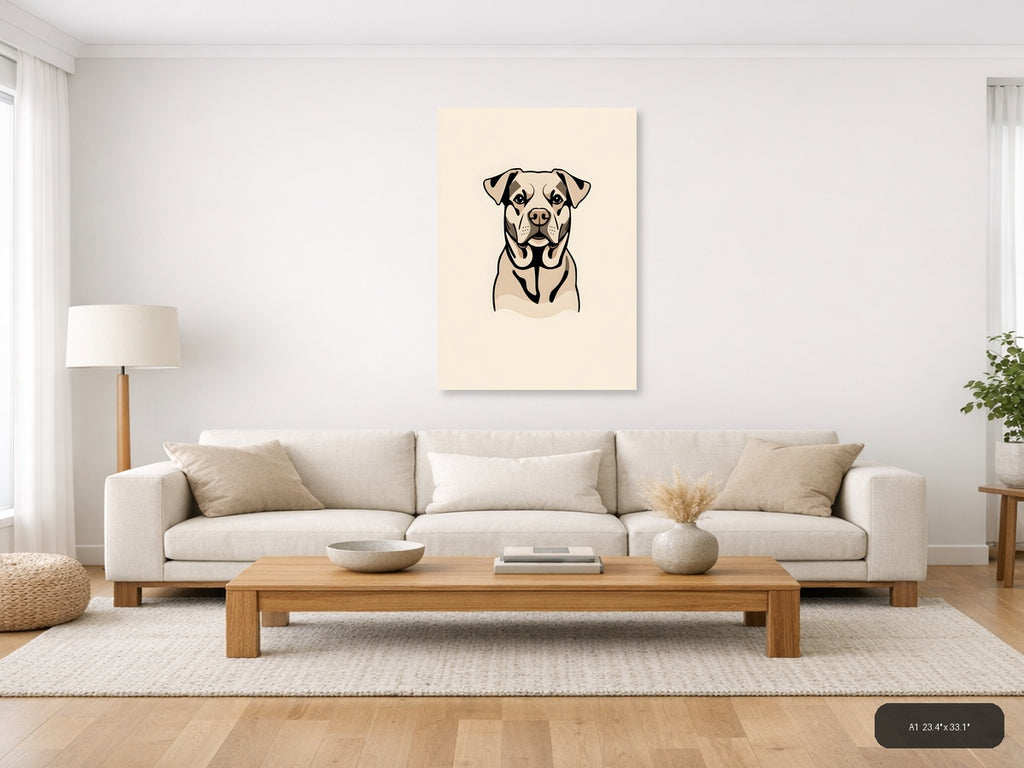 Minimalist Boxer Dog Portrait Wall Art — A1 / Living Room