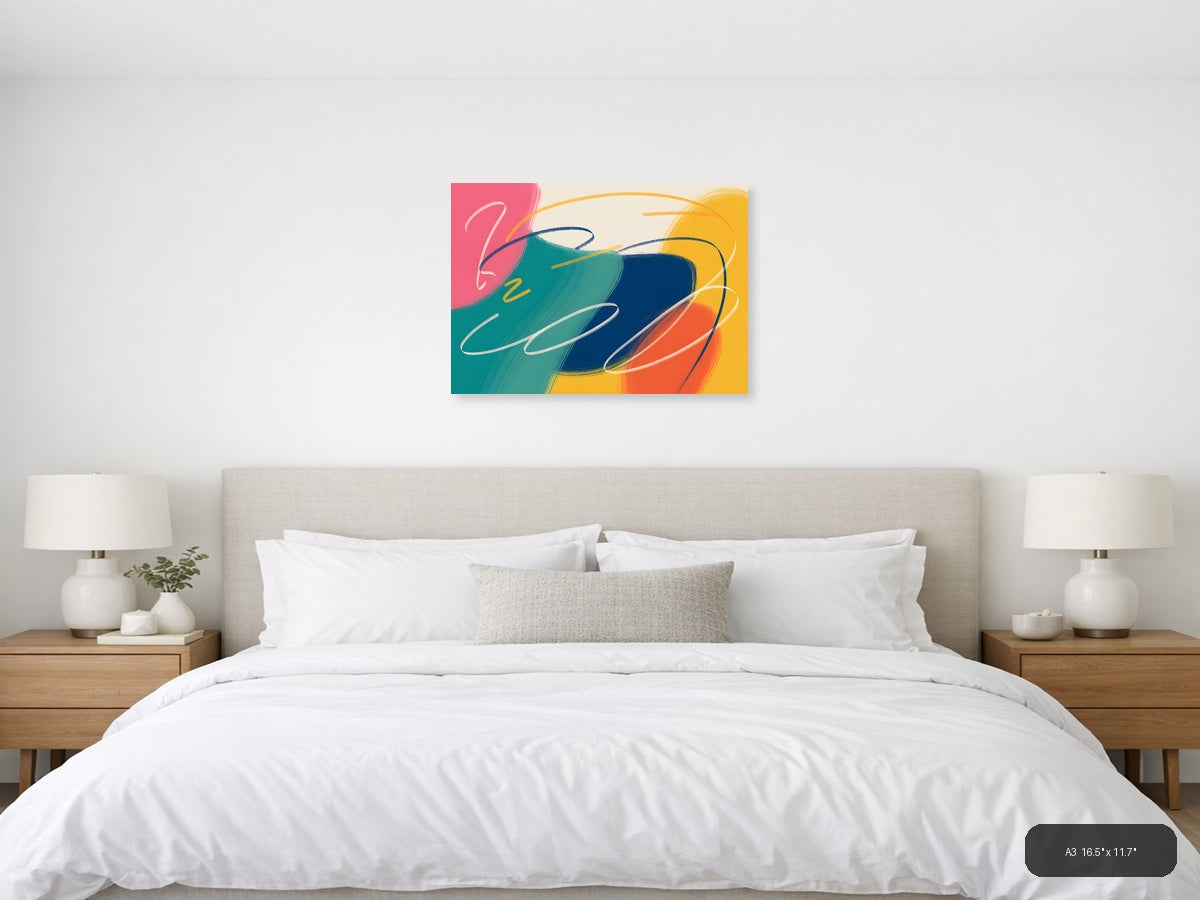 Colorful Abstract Brushstrokes Landscape Wall Art — A3 / Bedroom