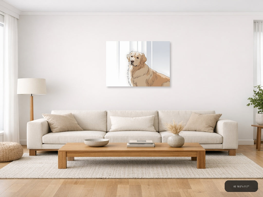 Golden Retriever Portrait Minimalist Wall Art — A3 / Living Room