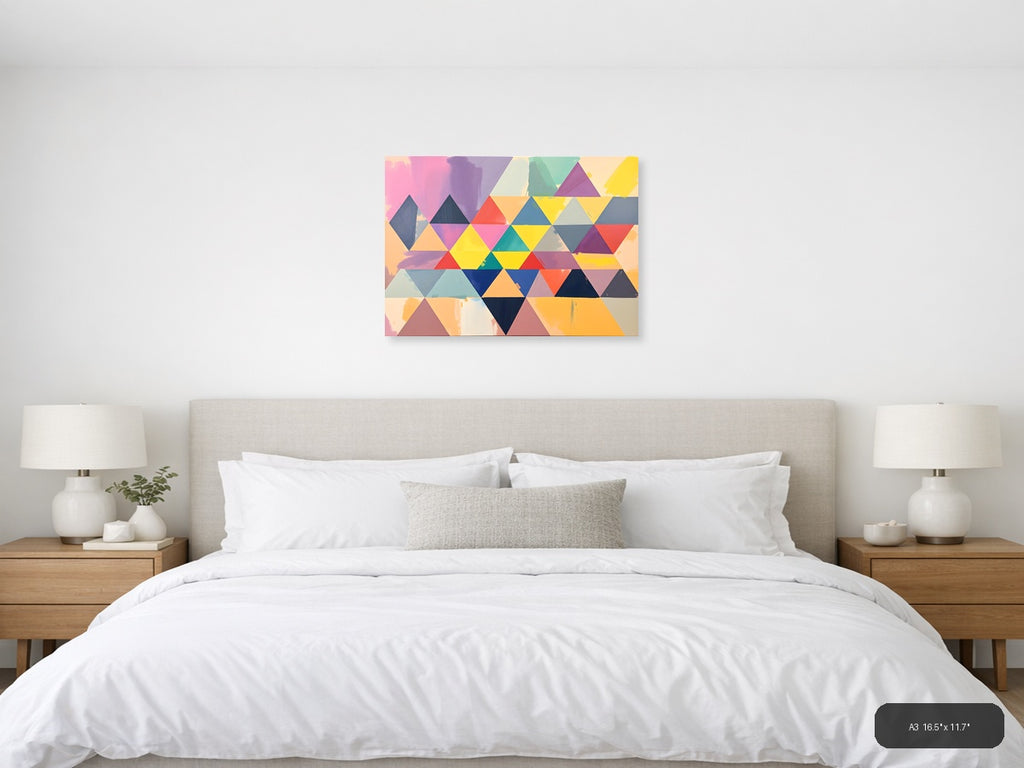 Colorful Abstract Triangle Geometric Pattern Wall Art — A3 / Bedroom