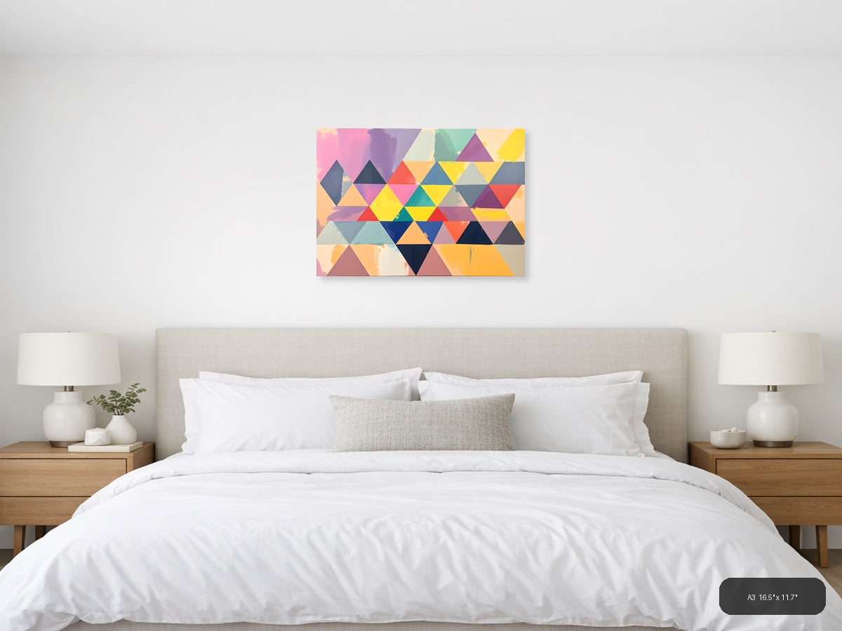 Colorful Abstract Triangle Geometric Pattern Wall Art — A3 / Bedroom