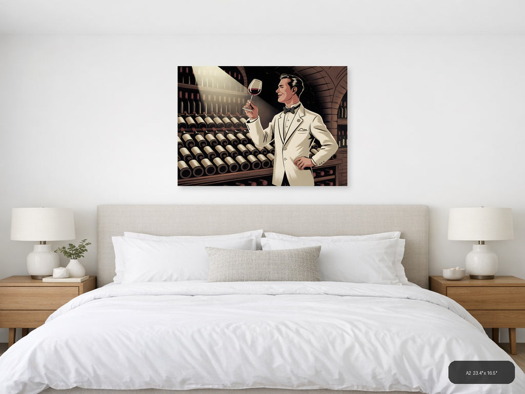 Vintage Wine Connoisseur in Cellar - Landscape Wall Art — A2 / Bedroom