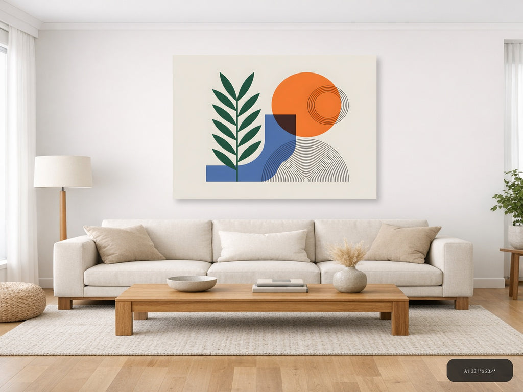 Abstract Botanical Line Art with Geometric Shapes Wall Art — A1 / Living Room