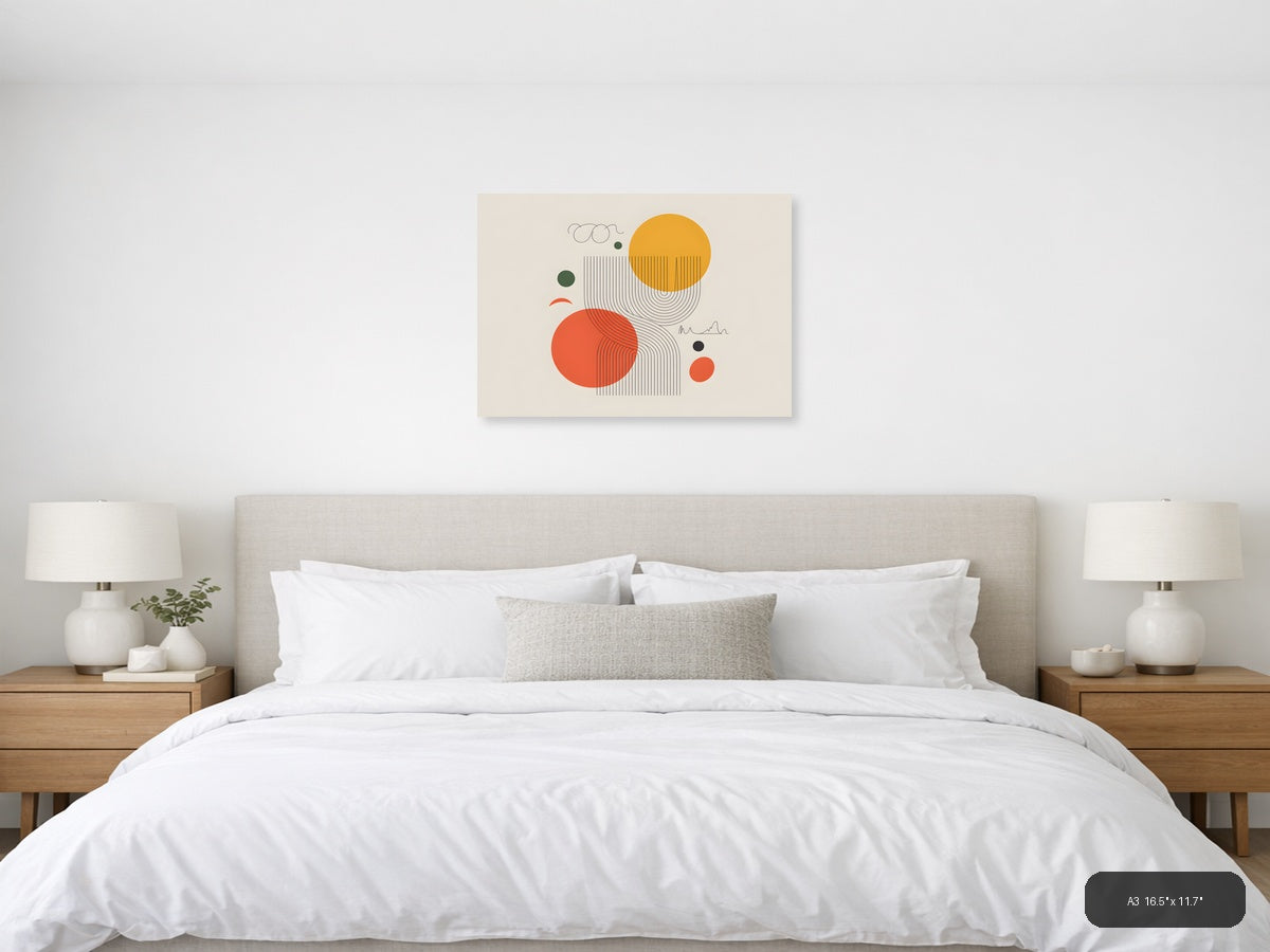 Modern Line Art with Geometric Circles Wall Art — A3 / Bedroom