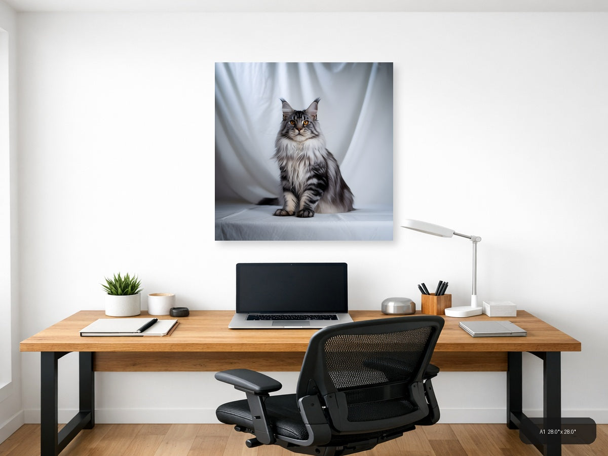 Gray Tabby Cat Portrait Minimalist Wall Art — A1 / Office