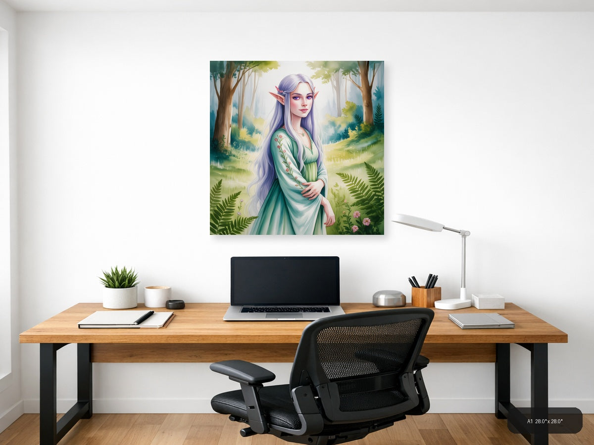Elf in Forest Watercolor Art Print Wall Art — A1 / Office