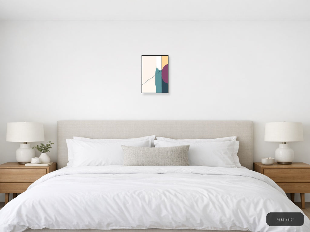 Minimalist Geometric Curves Teal Purple Wall Art — A4 / Bedroom