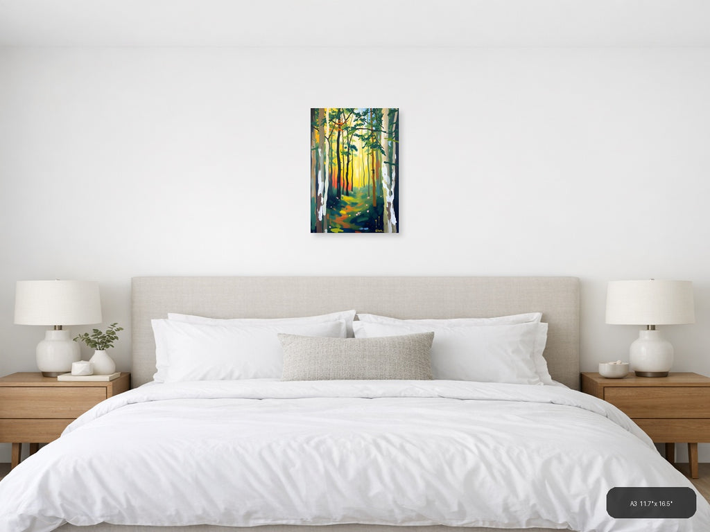 Abstract Forest Path with Golden Light Wall Art — A3 / Bedroom