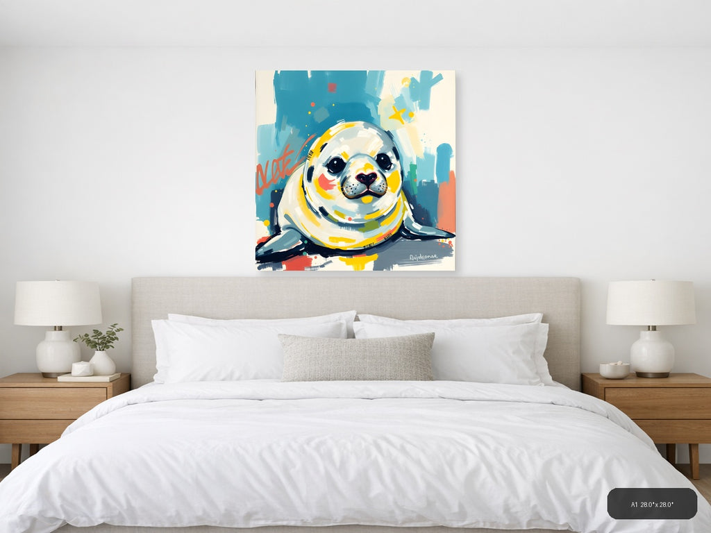 Cheerful Abstract Seal Portrait Modern Wall Art — A1 / Bedroom