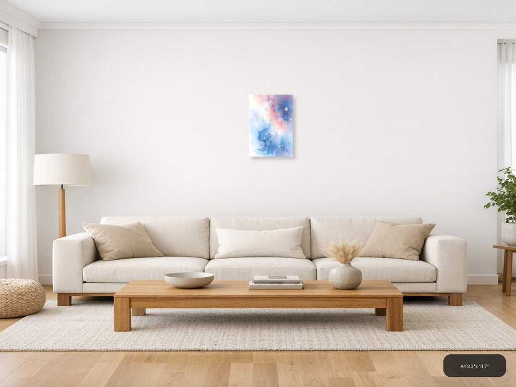 Abstract Watercolor Blue Pink Bokeh Particles Wall Art — A4 / Living Room