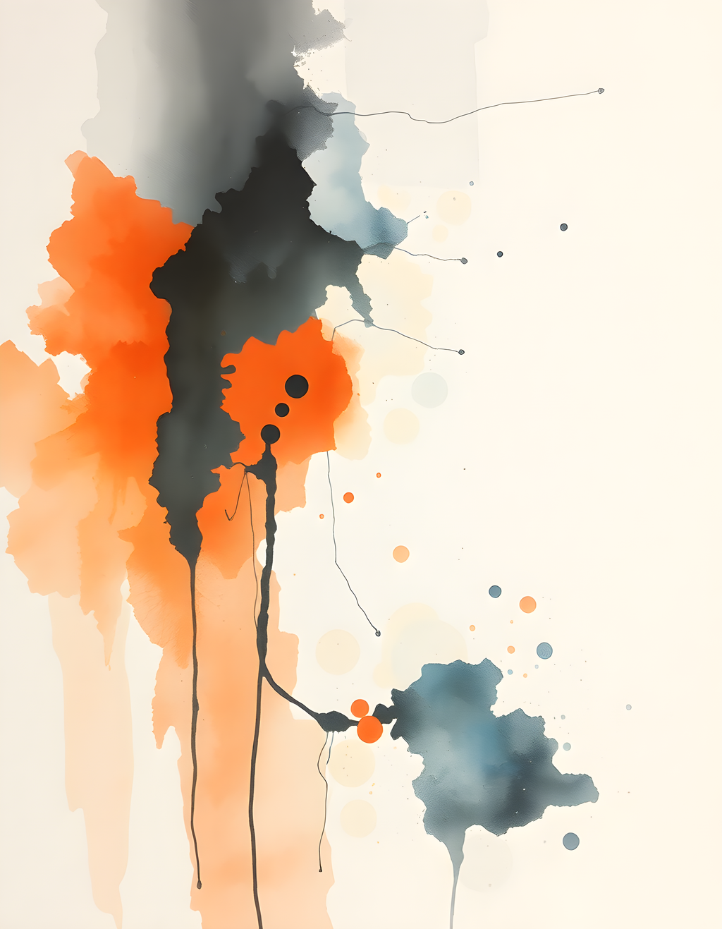 Abstract Watercolor Figure in Orange and Black Wall Art