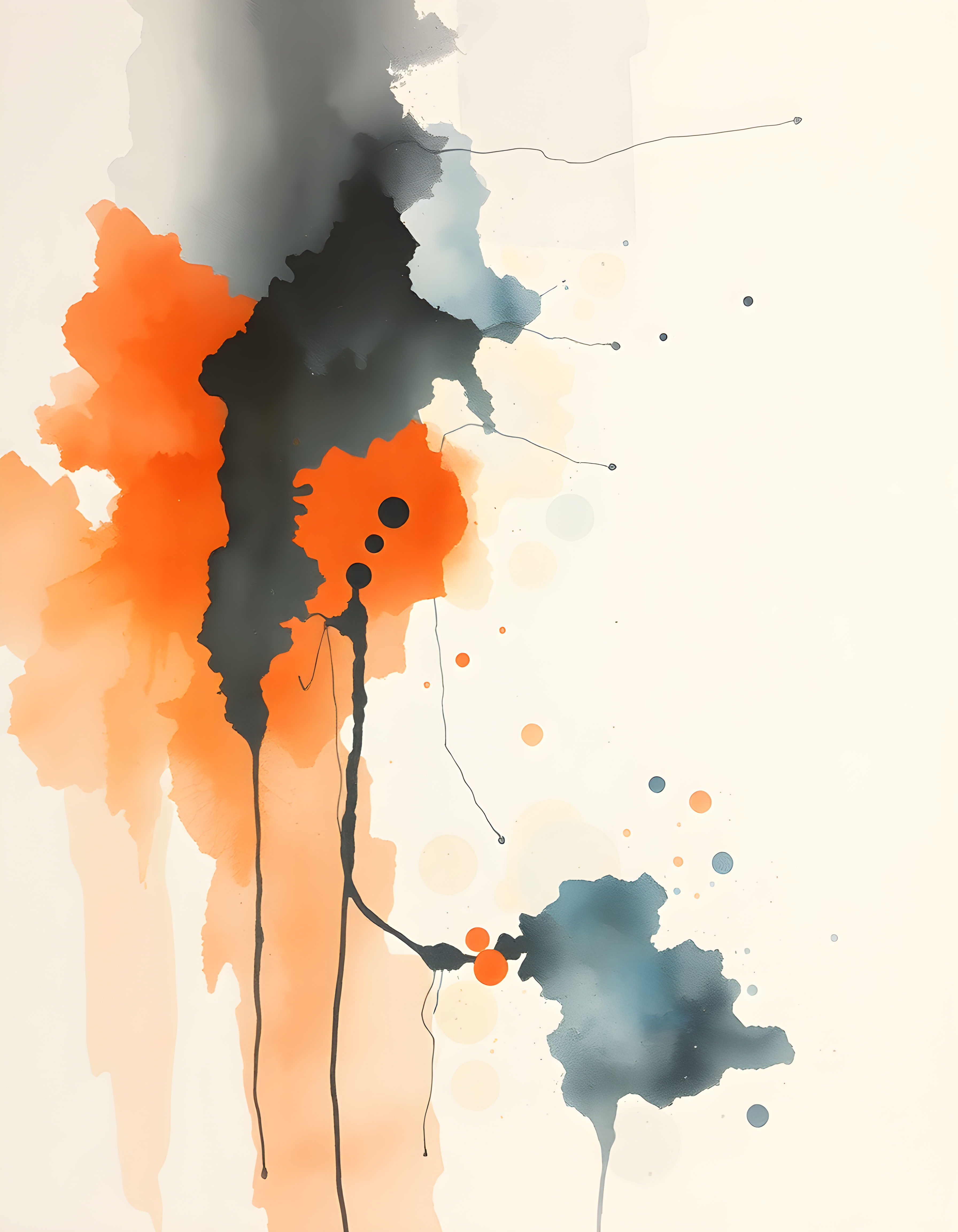 Abstract Watercolor Figure in Orange and Black Wall Art