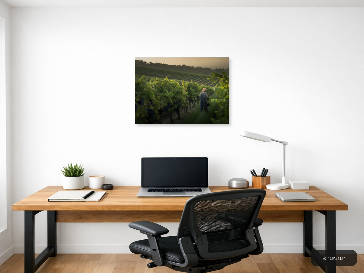 Vineyard Worker at Sunset - Photography Wall Art — A3 / Office