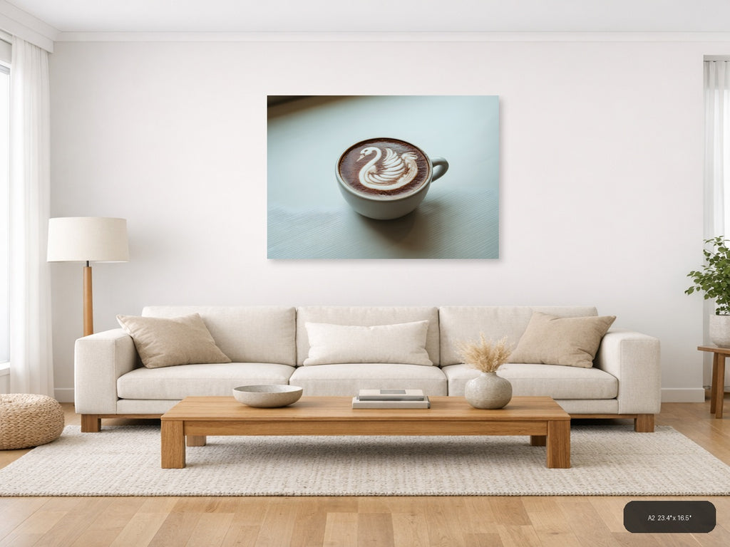 Minimalist Swan Latte Art Coffee Cup Wall Art — A2 / Living Room