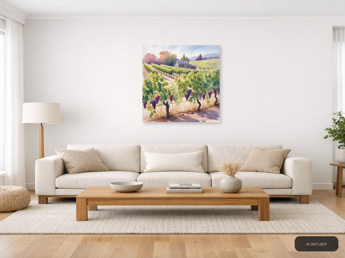 Vineyard Harvest Watercolor Wine Country Wall Art — A2 / Living Room