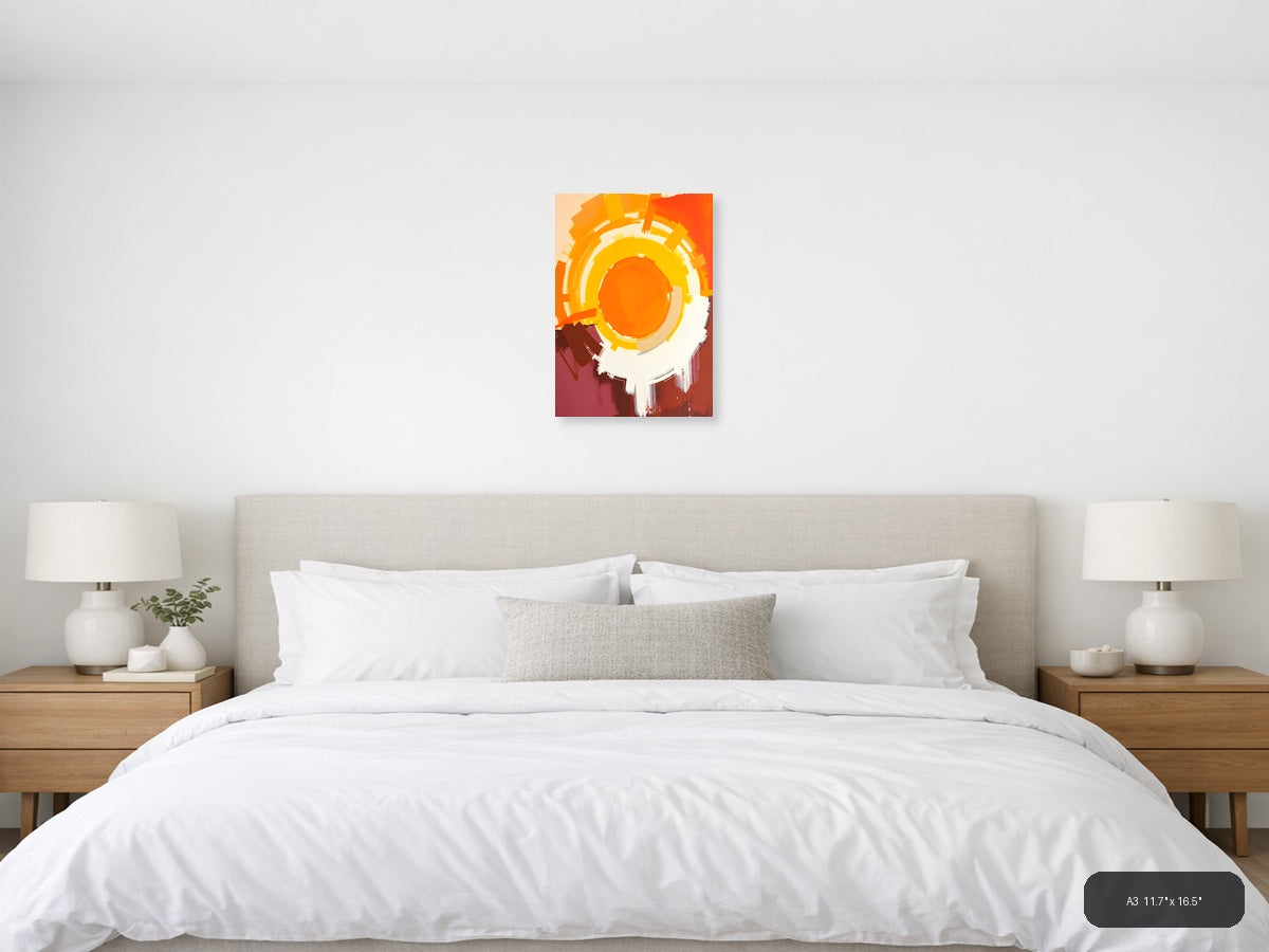 Abstract Concentric Circles Orange Yellow Wall Art — A3 / Bedroom
