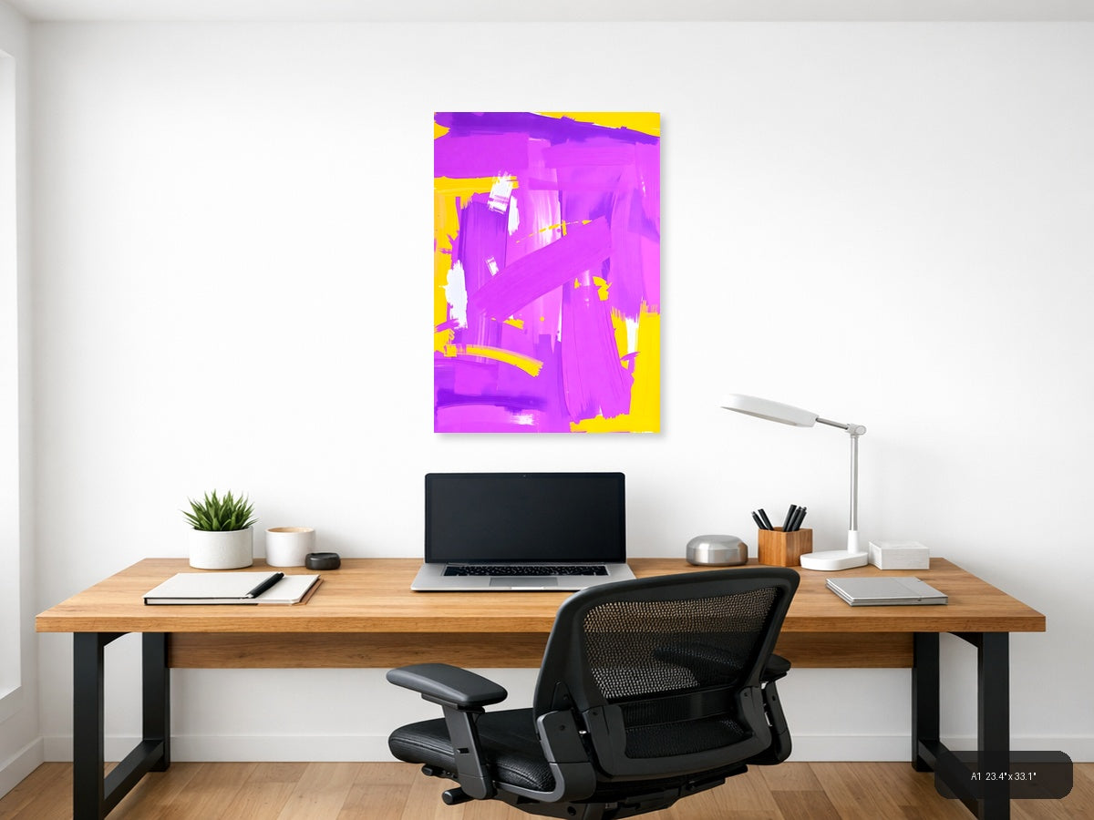 Vibrant Magenta & Yellow Abstract Paint Strokes Wall Art — A1 / Office