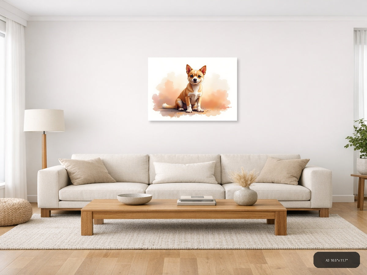 Cute Chihuahua Watercolor Portrait Wall Art — A3 / Living Room