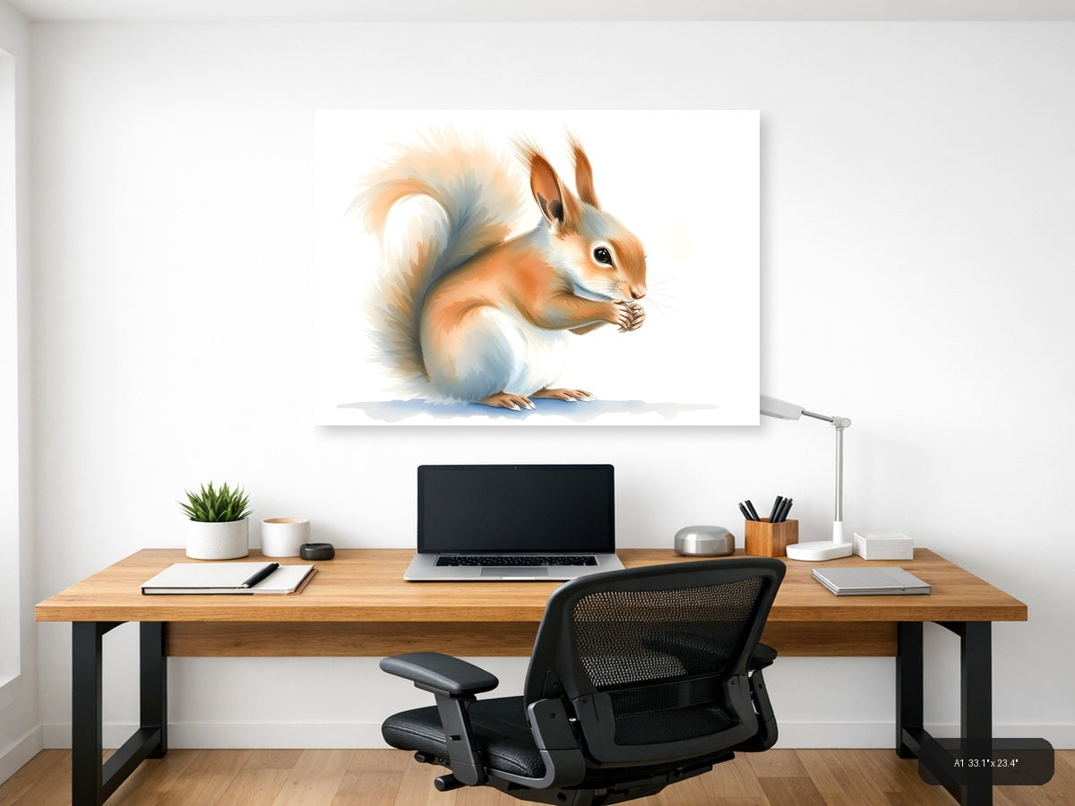 Curious Squirrel Watercolor Portrait Wall Art — A1 / Office