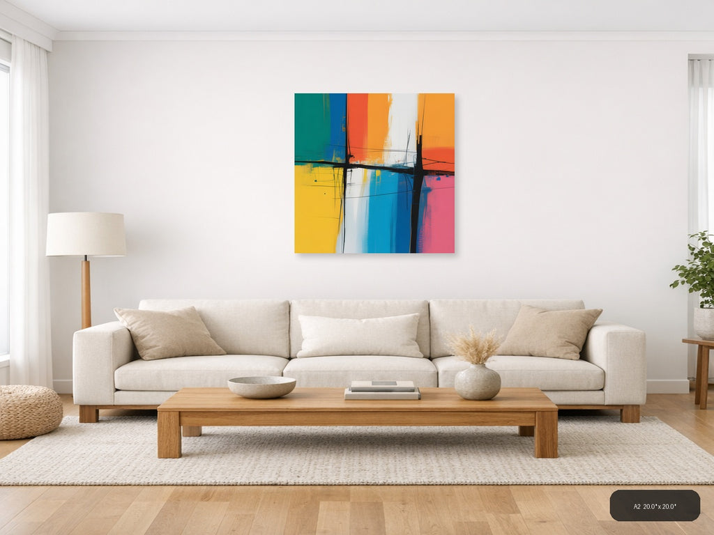 Colorful Abstract Grid Cross Pattern Modern Wall Art — A2 / Living Room