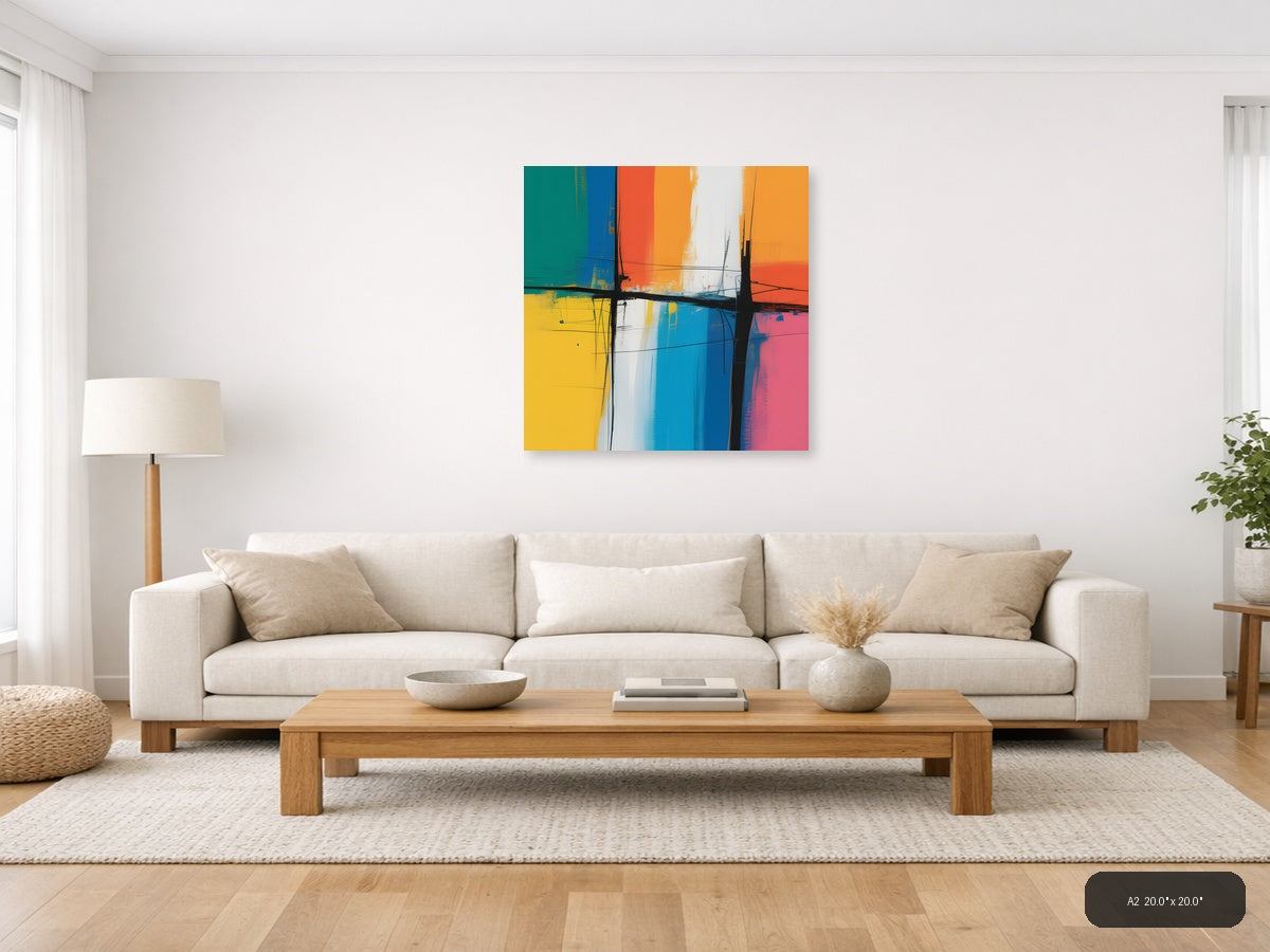 Colorful Abstract Grid Cross Pattern Modern Wall Art — A2 / Living Room
