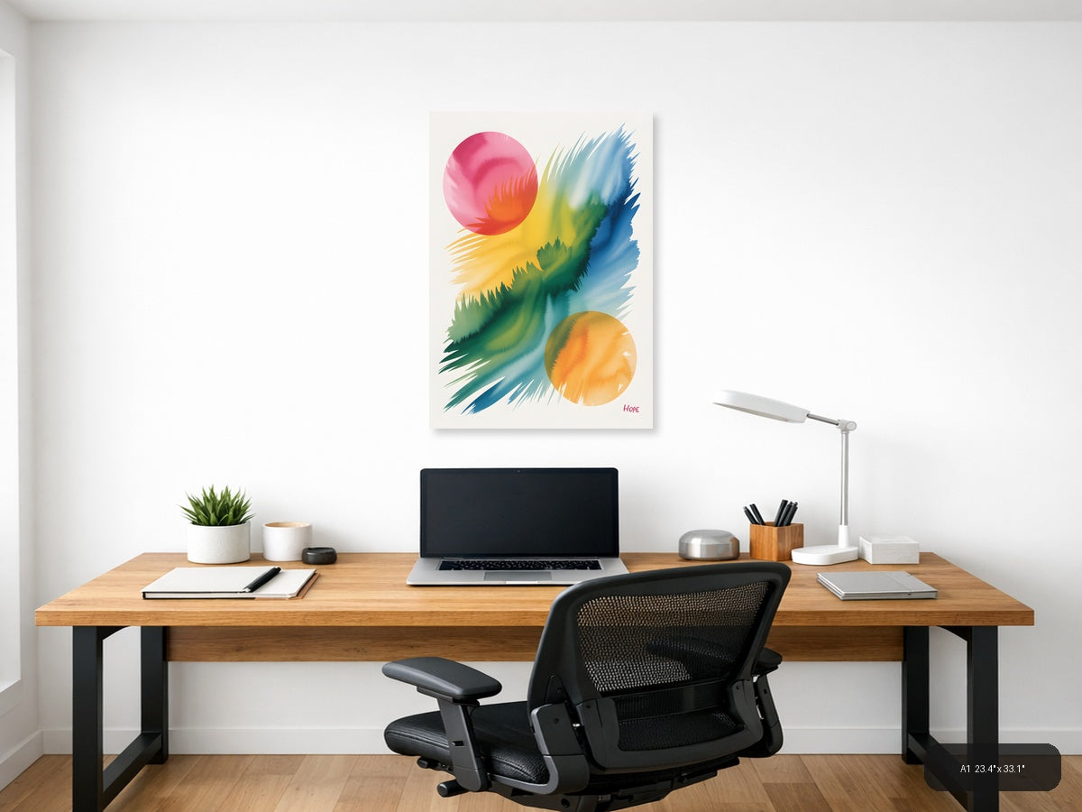 Colorful Watercolor Circles and Brushstrokes Wall Art — A1 / Office