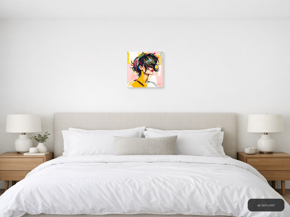 Colorful Abstract Portrait with Black Hair Wall Art — A4 / Bedroom