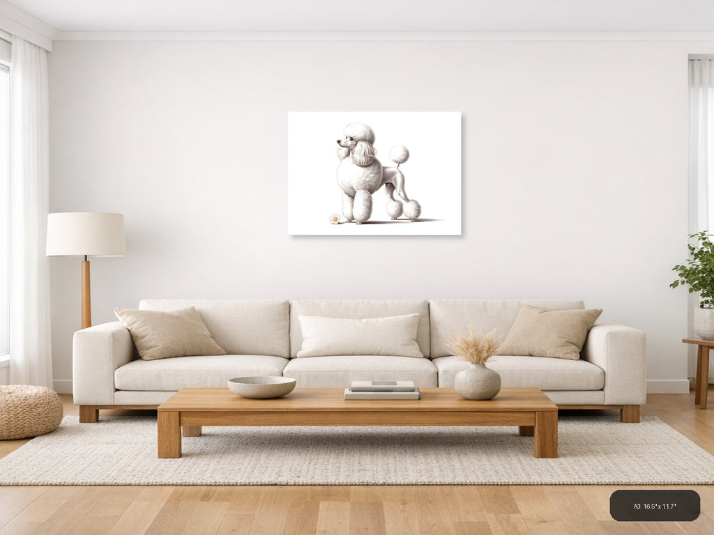 Poodle — Minimalist (Landscape) Canvas Print | Minimalist Wall Art | A4 A3 A2 A1 — A3 (Living Room)