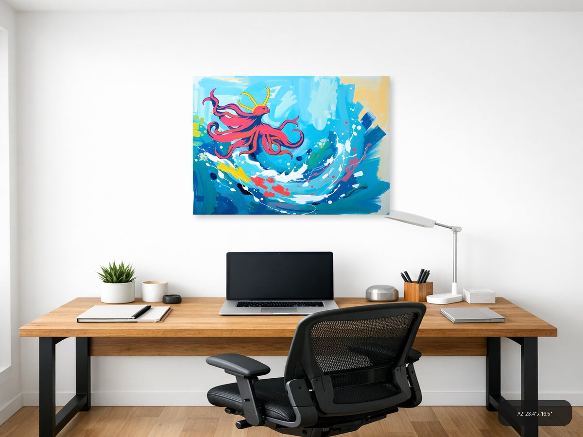 Red Dragon Abstract Sky Modern Canvas Wall Art — A2 / Office