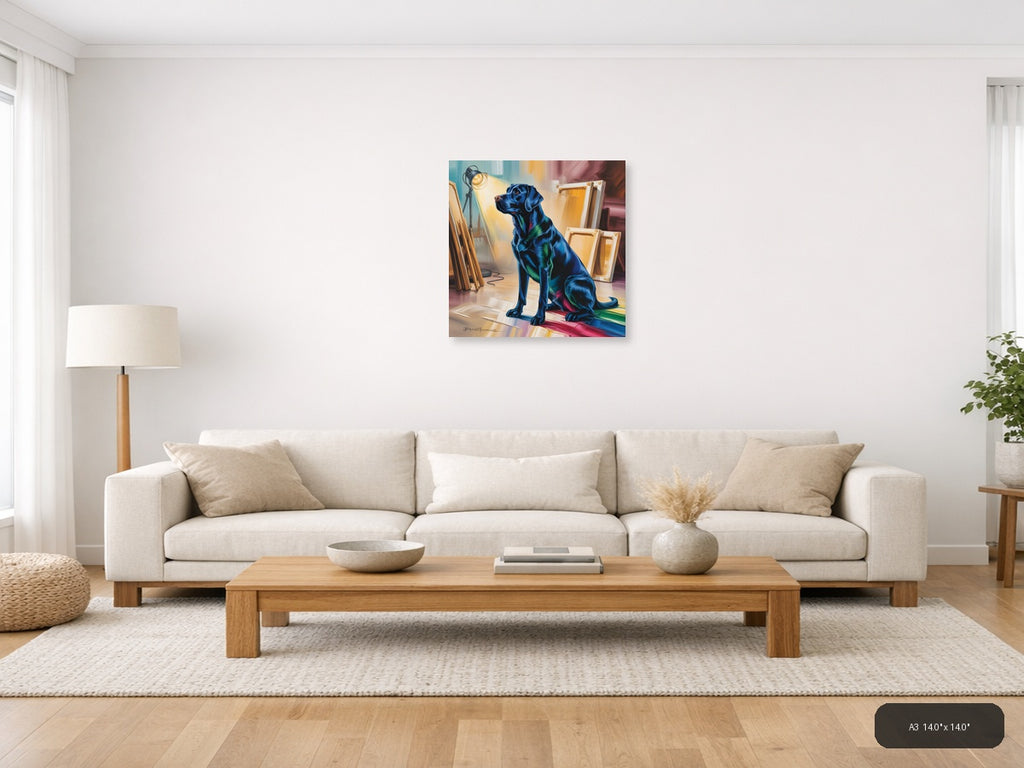 Blue Dog Abstract Studio Portrait Wall Art — A3 / Living Room