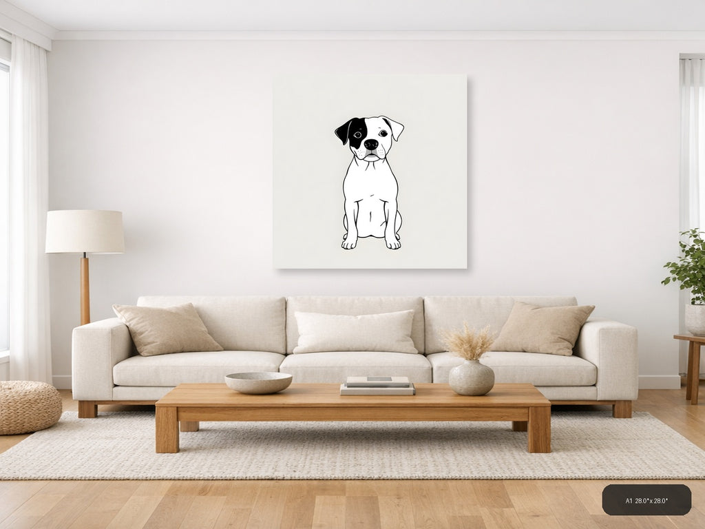 Black and White Dog Portrait Minimalist Wall Art — A1 / Living Room