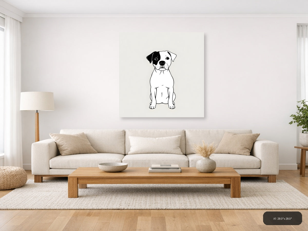 Black and White Dog Portrait Minimalist Wall Art — A1 / Living Room
