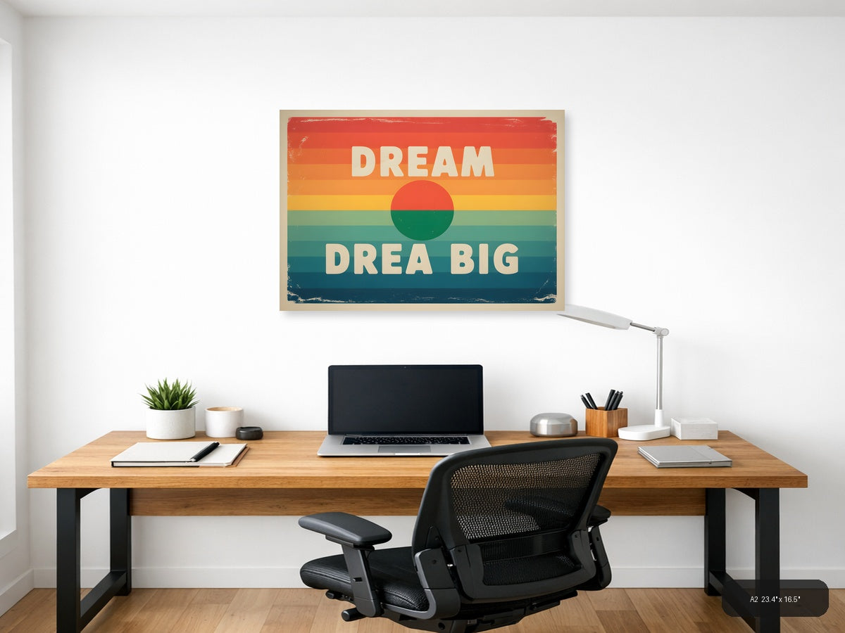 Dream Big Vintage Sunset Circle Stripes Wall Art — A2 / Office