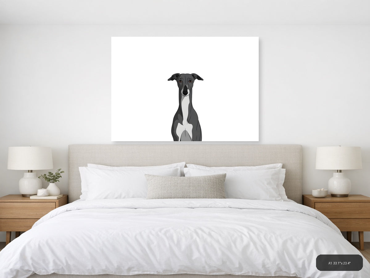 Minimalist Black Greyhound Portrait Wall Art — A1 / Bedroom