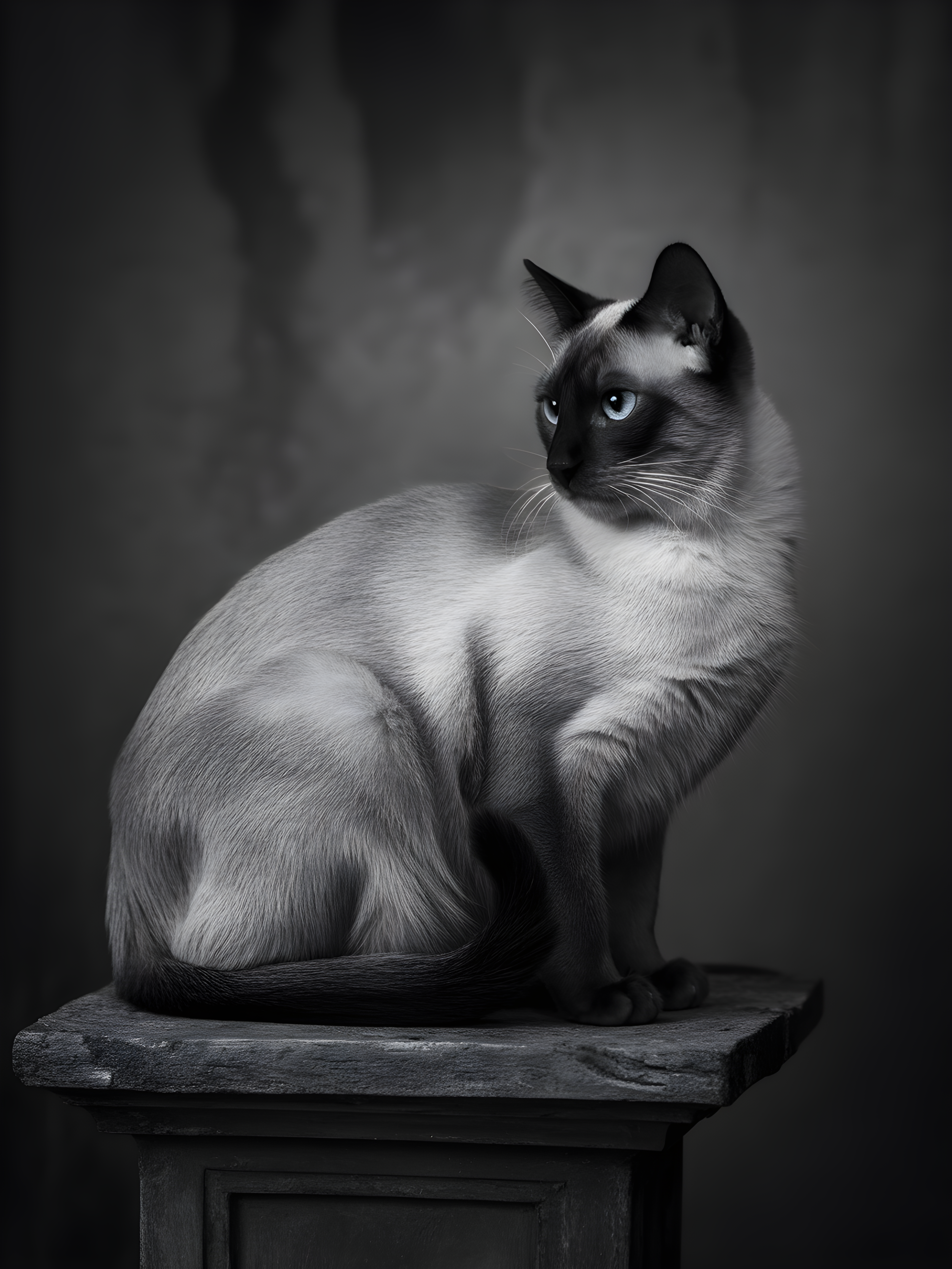 Siamese Cat Portrait Black and White Photography Wall Art