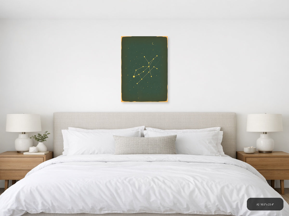 Vintage Constellation Map Night Sky Moon Wall Art — A2 / Bedroom