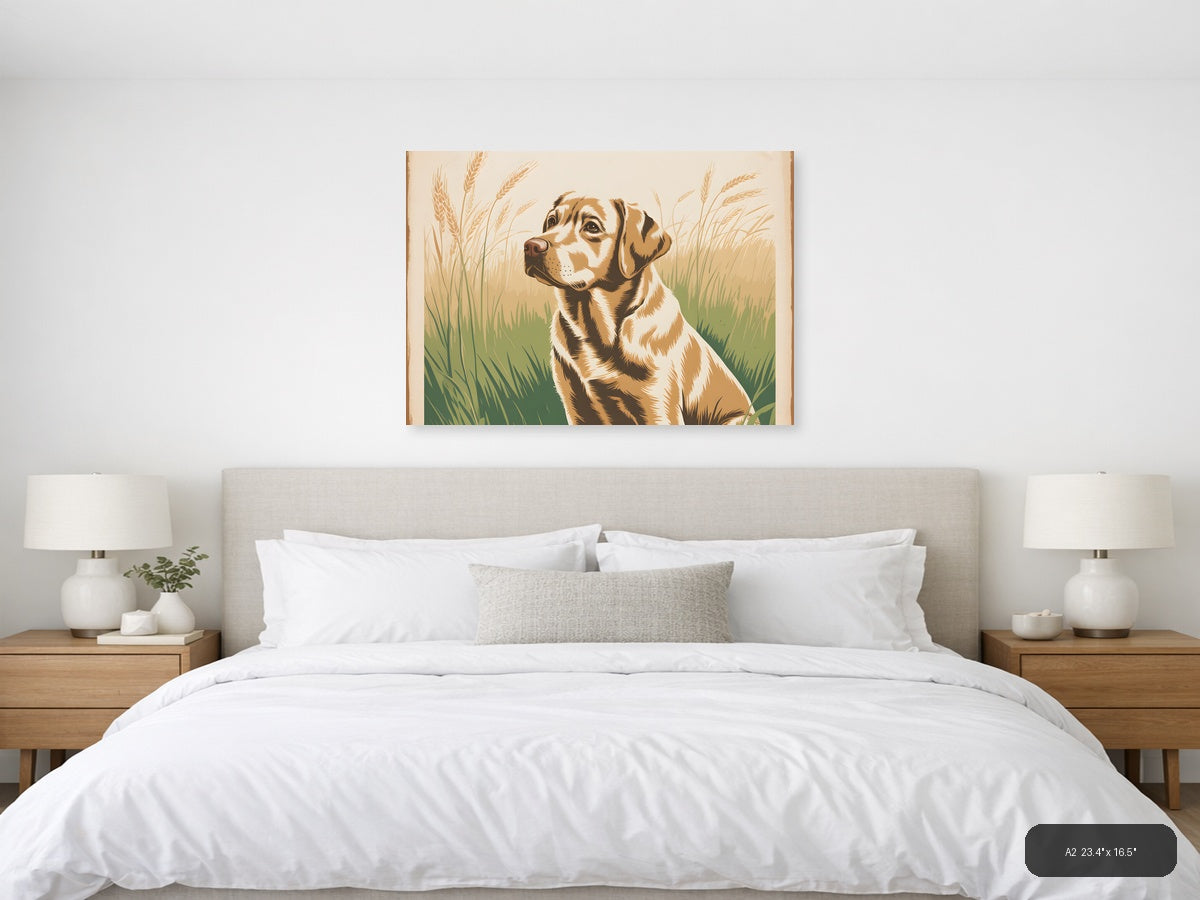 Vintage Hunting Dog in Wheat Field Wall Art — A2 / Bedroom