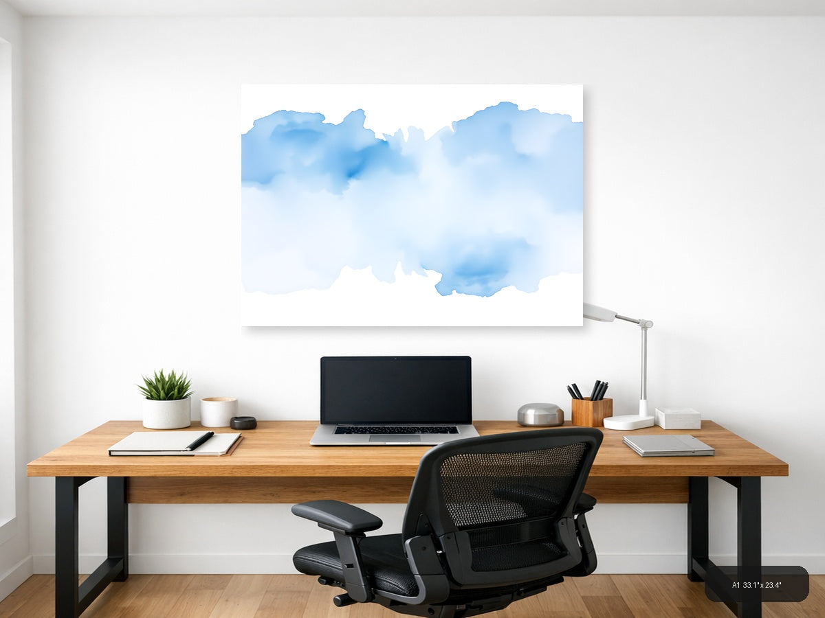 Abstract Blue Watercolor Clouds Landscape Wall Art — A1 / Office