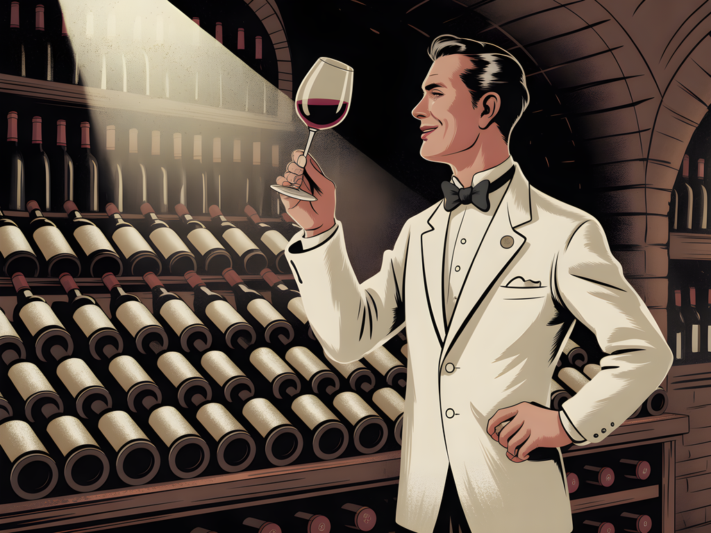 Vintage Wine Connoisseur in Cellar - Landscape Wall Art