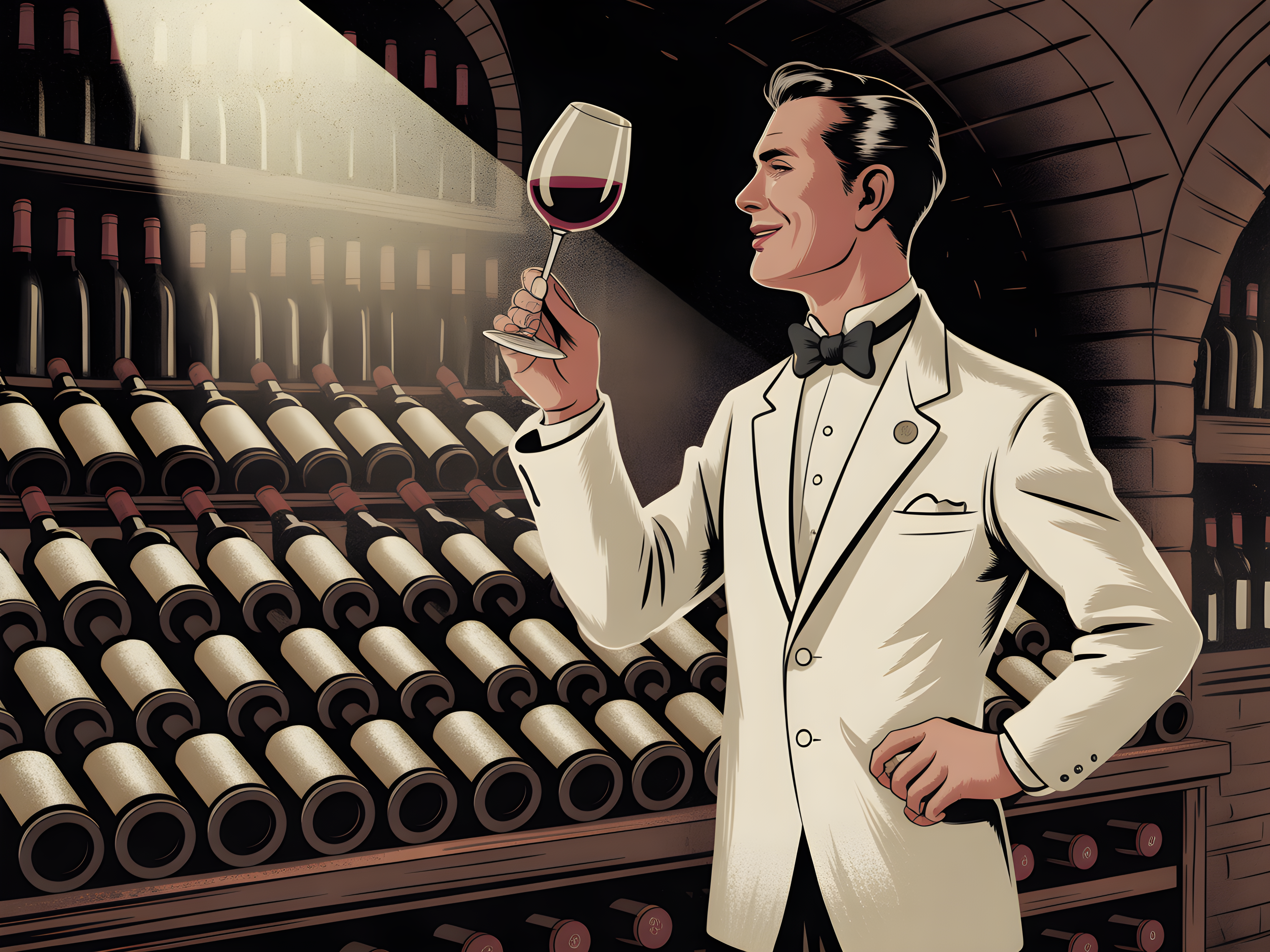 Vintage Wine Connoisseur in Cellar - Landscape Wall Art