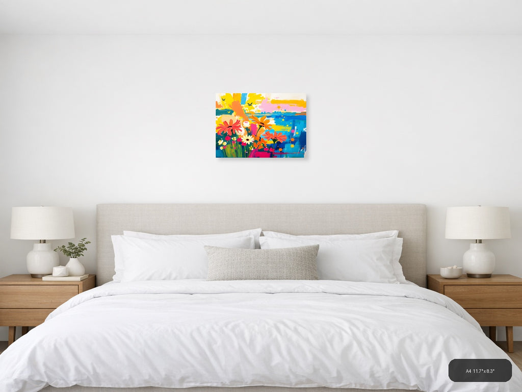 Vibrant Flower Garden Abstract Landscape Wall Art — A4 / Bedroom