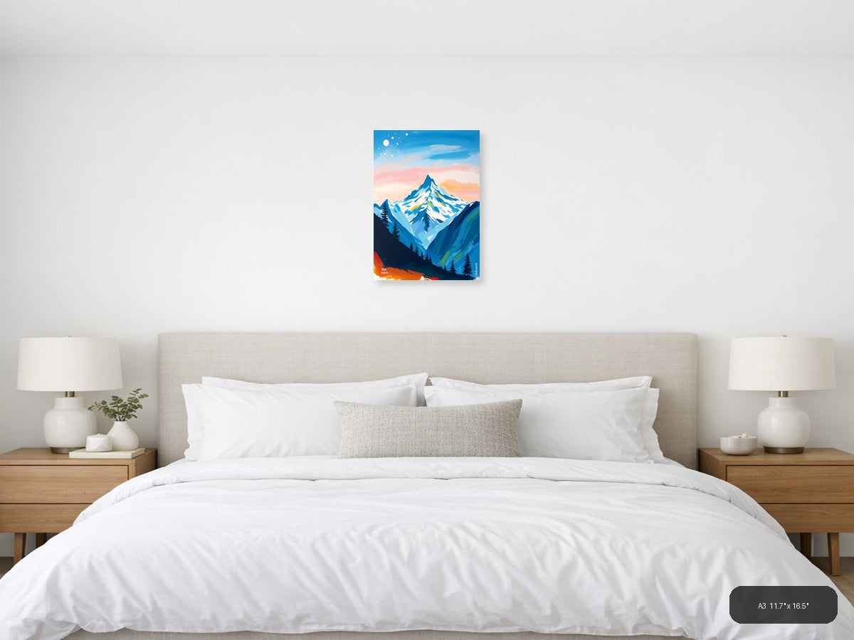 Snow-Capped Mountain Peak Abstract Landscape Wall Art — A3 / Bedroom