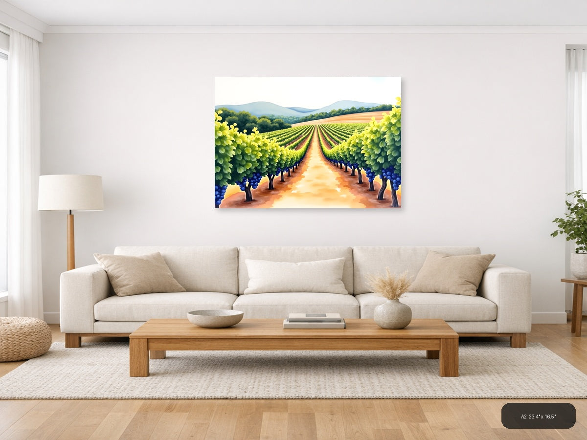 Vineyard Landscape Watercolor Wall Art — A2 / Living Room