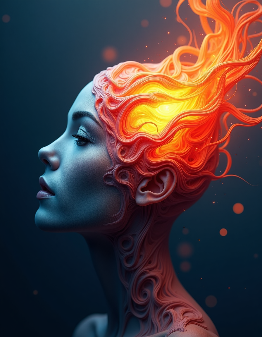 Abstract Fiery Head Portrait - Modern Digital Wall Art