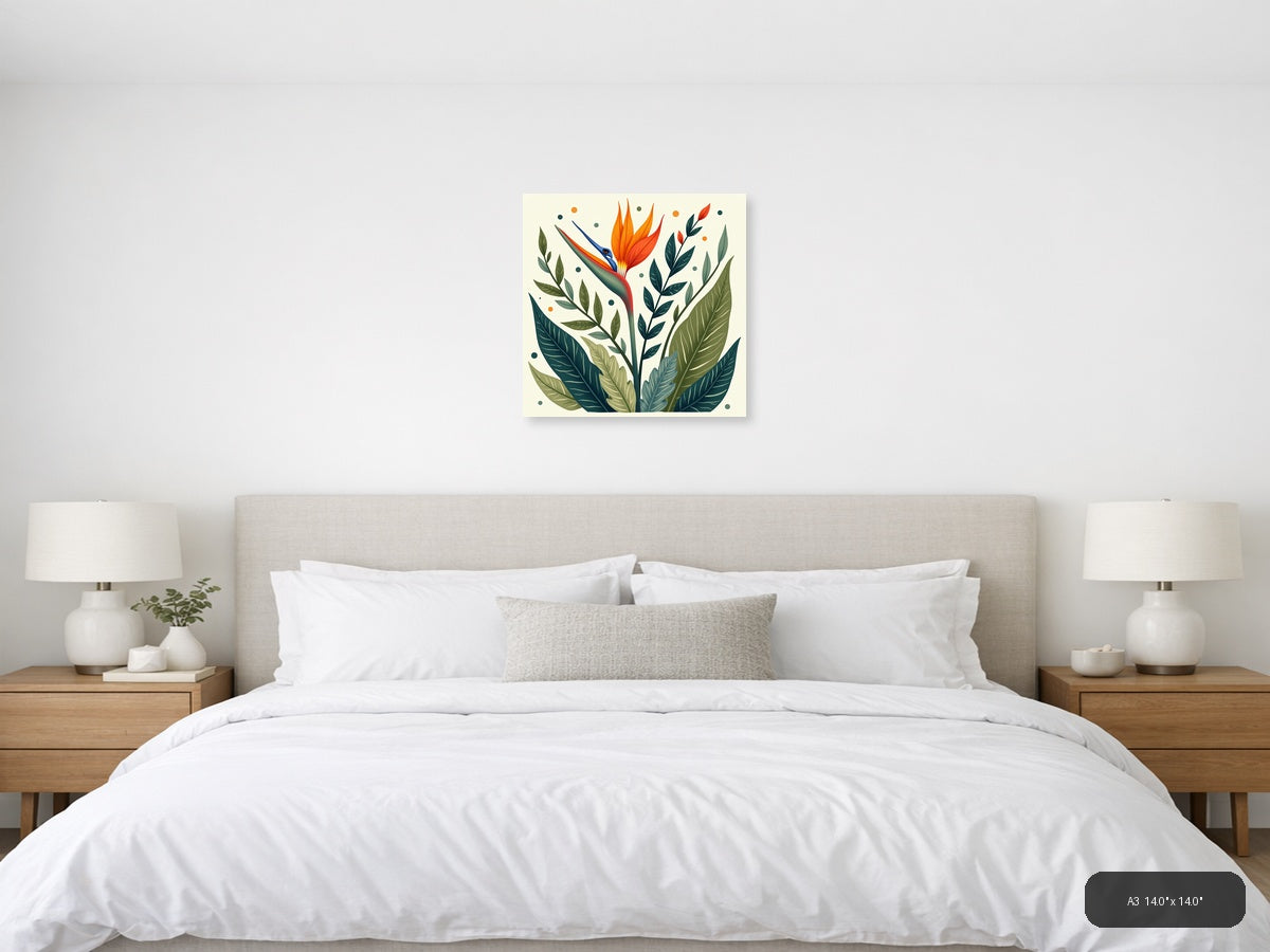 Bird of Paradise Botanical Illustration Square Wall Art — A3 / Bedroom